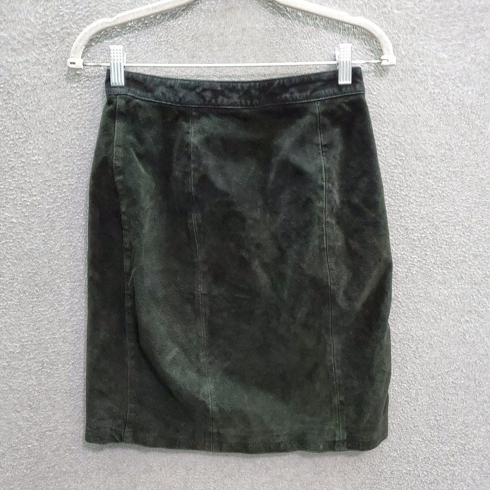 VINTAGE G III‎ Women Skirt 10 Black Suede Leather Pencil Zip